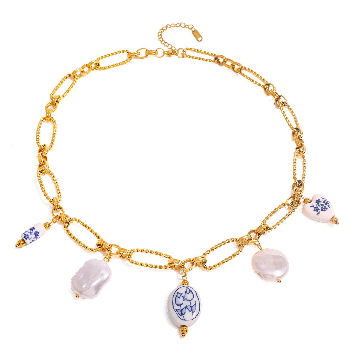 Gouden Ketting met Delfts Blauwe Charms