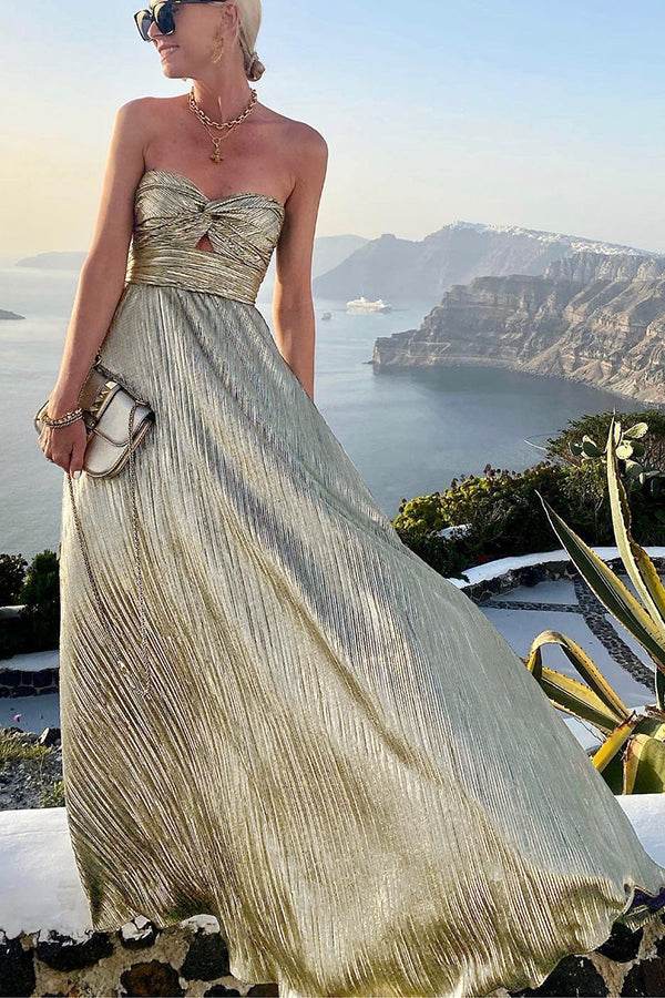 Santorini Glow – Strapless Plissé Avondjurk