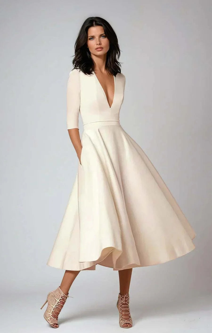 Zwarte Midilange A-lijn Jurk